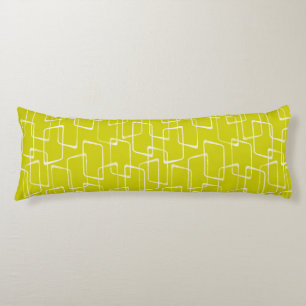 Lime Green Retro Lino Print Geometric Pattern Body Cushion