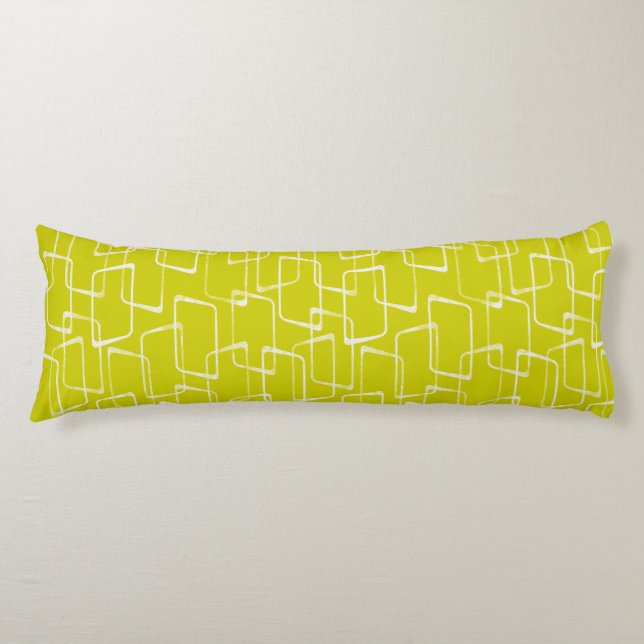 Lime Green Retro Lino Print Geometric Pattern Body Cushion (Front)