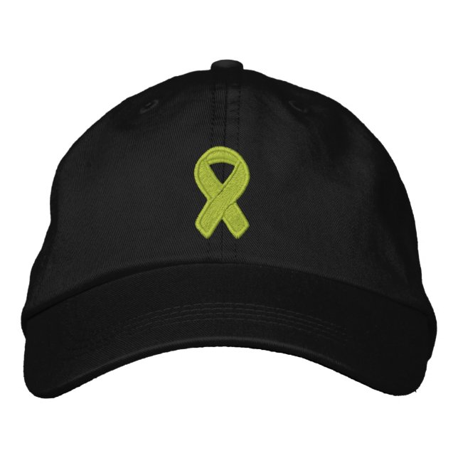 Lime Green Ribbon Awareness Embroidered Hat (Front)