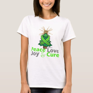 Lime Green Ribbon Christmas Peace Love, Joy & Cure T-Shirt