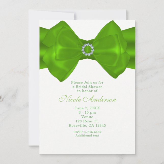 Lime Green Ribbon & Diamonds Elegant Invitations (Front)