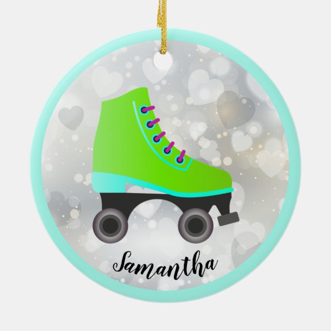Lime Green Roller Skate Design Ornament (Back)