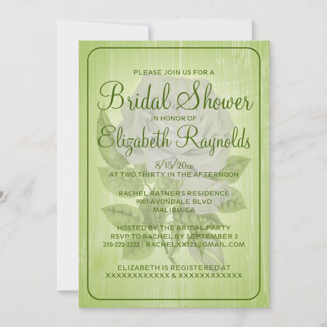Lime Green Rustic Floral Bridal Shower Invitations (Front)