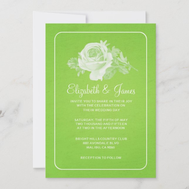 Lime Green Rustic Floral/Flower Wedding Invitation (Front)
