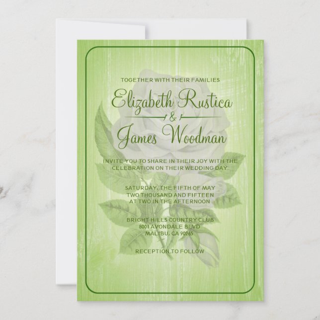 Lime Green Rustic Floral Wedding Invitations (Front)