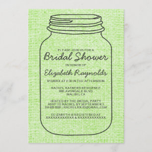 Lime Green Rustic Mason Jar Bridal Shower Invites