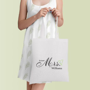 Lime Green Scribbled Heart Future Mrs Tote Bag