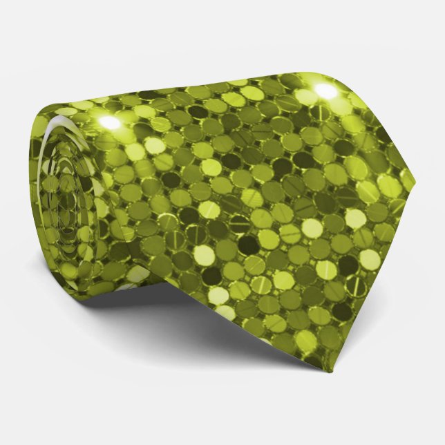 Lime Green Sequin Sparkle Neck Tie  (Rolled)
