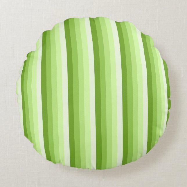 Lime green shadow stripes round cushion (Front)