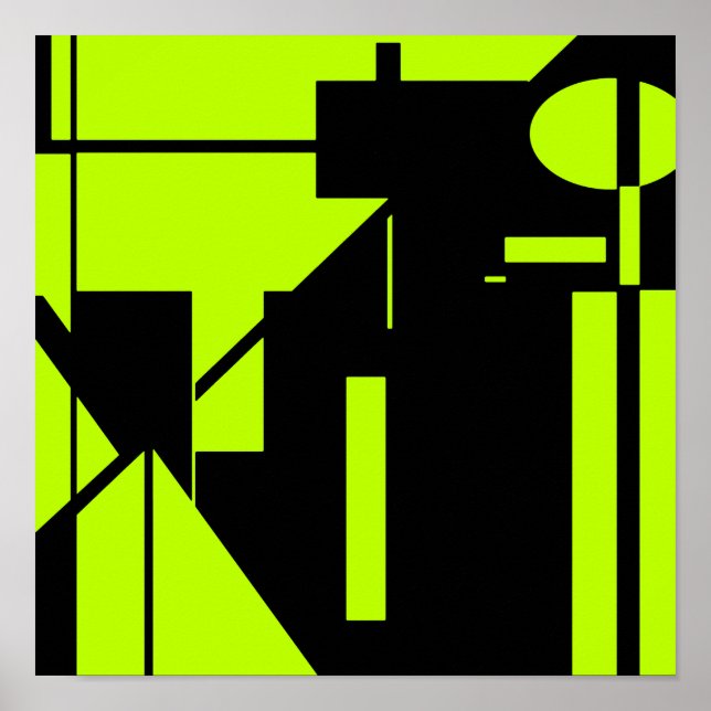 Lime Green Shapes on Black Abstract MCM Look Art Poster (Front)