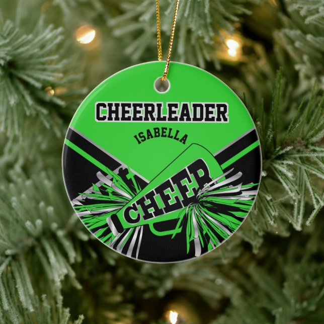Lime Green, Silver and Black Cheerleader 📣💖 Ceramic Tree Decoration (Tree)