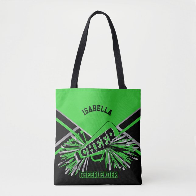 Lime Green, Silver and Black Cheerleader Tote Bag (Front)