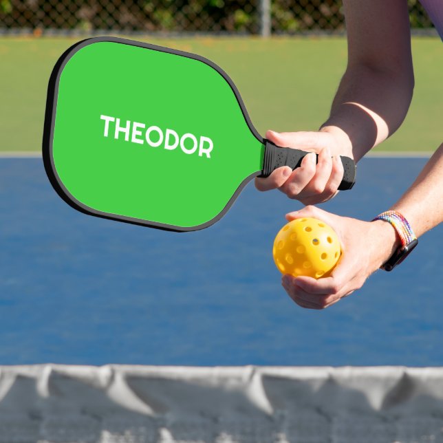 Lime Green Simple Name | Trendy Minimalist Pickleball Paddle (Insitu)