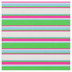 Lime Green, Sky Blue, Mint Cream & Deep Pink Lines Fabric