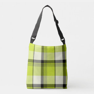 Lime Green & Slate Plaid Digital Art Crossbody Bag