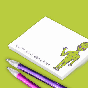 Lime Green Space Alien Personalised Post-it Notes