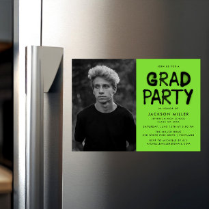 Lime Green Spray Paint Photo Graduation Party Magnetic Invitation