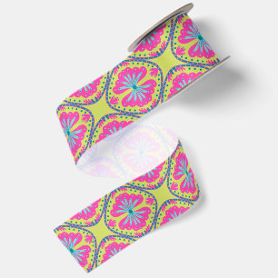 Lime Green Squircle Ring Floral Satin Ribbon