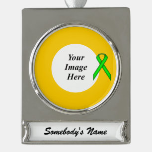 Lime Green Standard Ribbon Tmpl by Kenneth Yoncich Silver Plated Banner Ornament