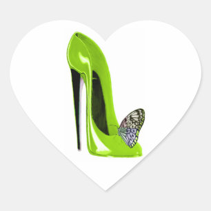 Lime Green Stiletto Shoe and Butterfly Heart Sticker