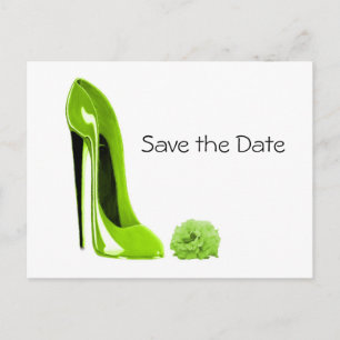 Lime Green Stiletto Shoe and Rose Announcement Postcard