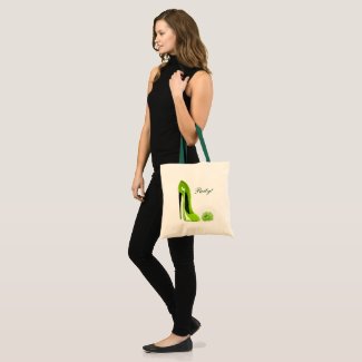 Lime Green Stiletto Shoe and Rose Tote Bag