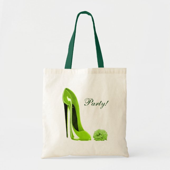 Lime Green Stiletto Shoe and Rose Tote Bag (Front)
