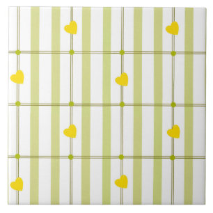 Lime Green Stripe and Yellow Hearts Tile