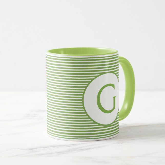 Lime Green Stripe Monogram Mug (Front Right)