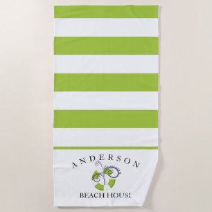 Lime Green Stripe Personalised Beach House Towel
