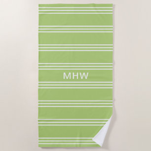 Lime Green Stripes custom monogram beach towel
