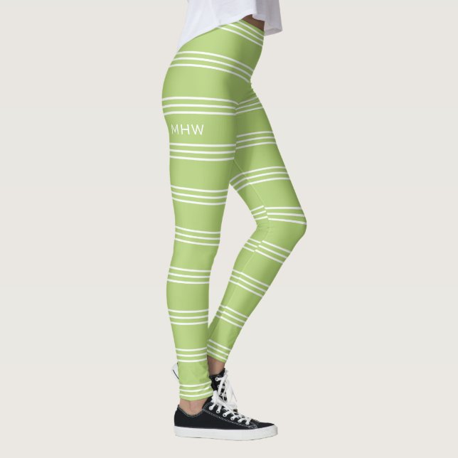 Lime Green Stripes custom monogram leggings (Right)