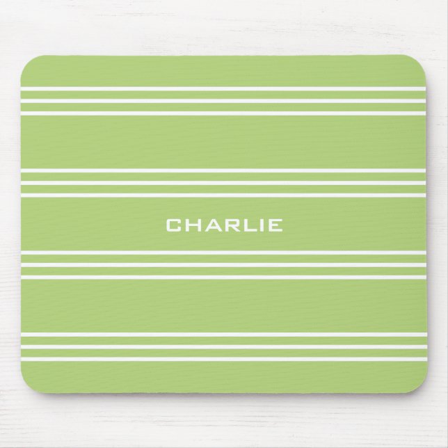 Lime Green Stripes custom monogram mousepad (Front)