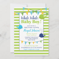Lime Green Stripes Whale It's A Boy Baby Shower