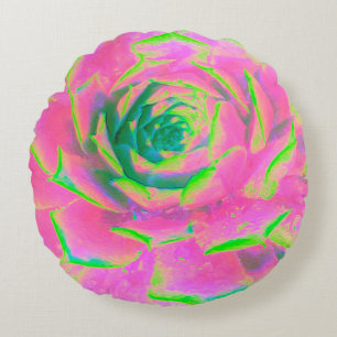 Lime Green Succulent Sedum Detail Round Cushion