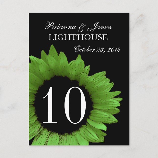 Lime Green Sunflower Wedding Table Number Postcard (Front)