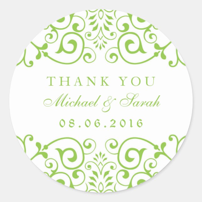 Lime Green Swirl Flower Thank You Sticker (Front)