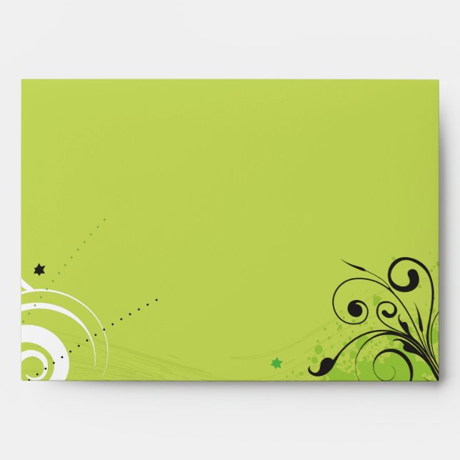 LIME GREEN SWIRLS & STARS Bat Mitzvah Envelope (Front)