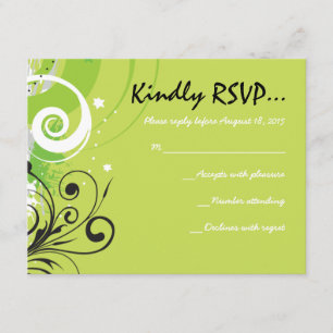 LIME GREEN SWIRLS & STARS Bat Mitzvah Reply Card