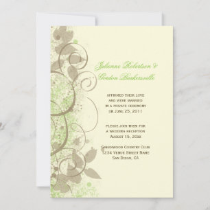 Lime Green Tan Ivory Swirls Leaves Post Wedding Invitation