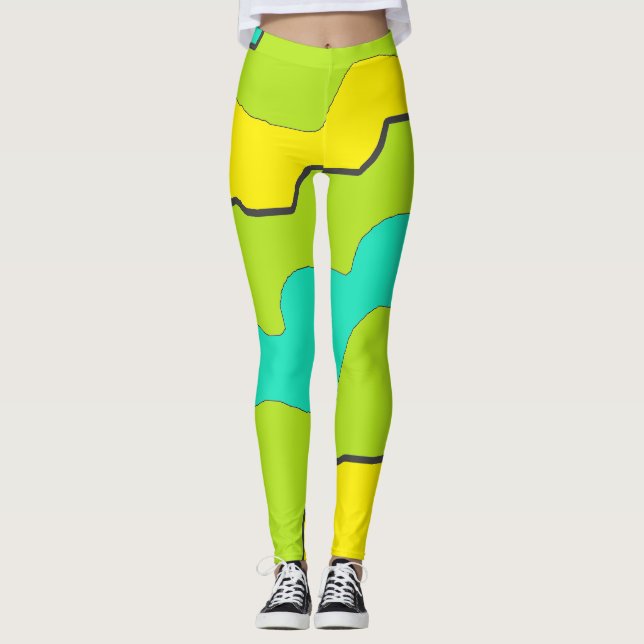Lime Green, Teal and Yellow Leggings (Front)
