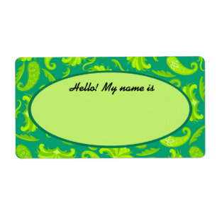 Lime Green & Teal Paisley Name Tag Label