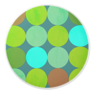 Lime Green Teal Turquoise & Rust Circles Ceramic Knob