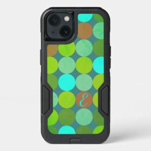 Lime Green Teal Turquoise & Rust Circles Monogram