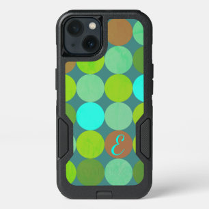 Lime Green Teal Turquoise & Rust Circles Monogram