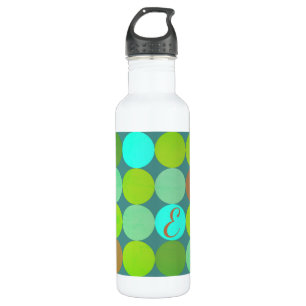 Lime Green Teal Turquoise & Rust Circles Monogram 710 Ml Water Bottle