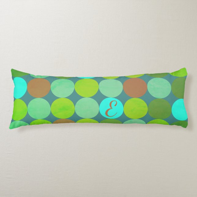 Lime Green Teal Turquoise & Rust Circles Monogram Body Cushion (Front)
