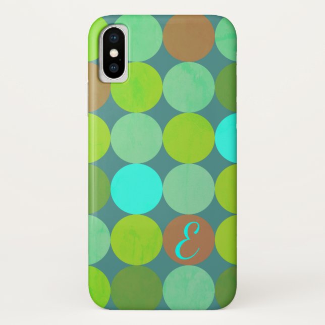Lime Green Teal Turquoise & Rust Circles Monogram Case-Mate iPhone Case (Back)