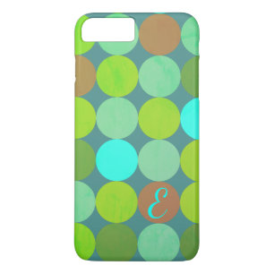 Lime Green Teal Turquoise & Rust Circles Monogram iPhone 8 Plus/7 Plus Case