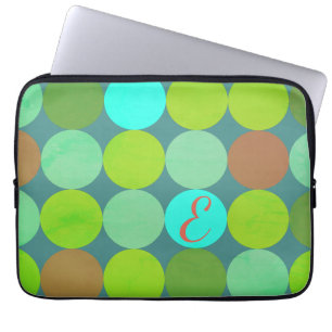 Lime Green Teal Turquoise & Rust Circles Monogram Laptop Sleeve